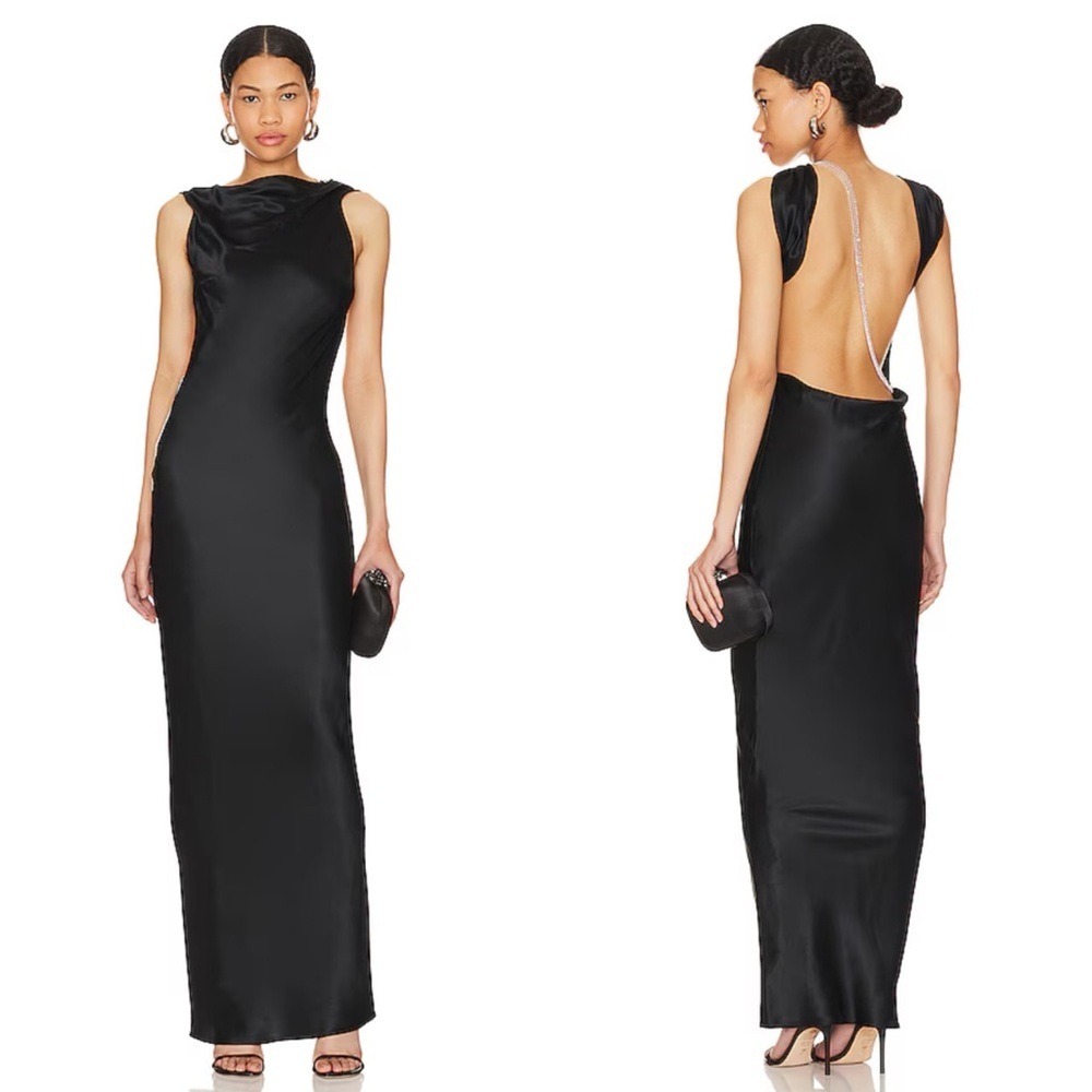 The Bar Pierre Gown maxi dress silk open back in black size 4 - Picture 2 of 16